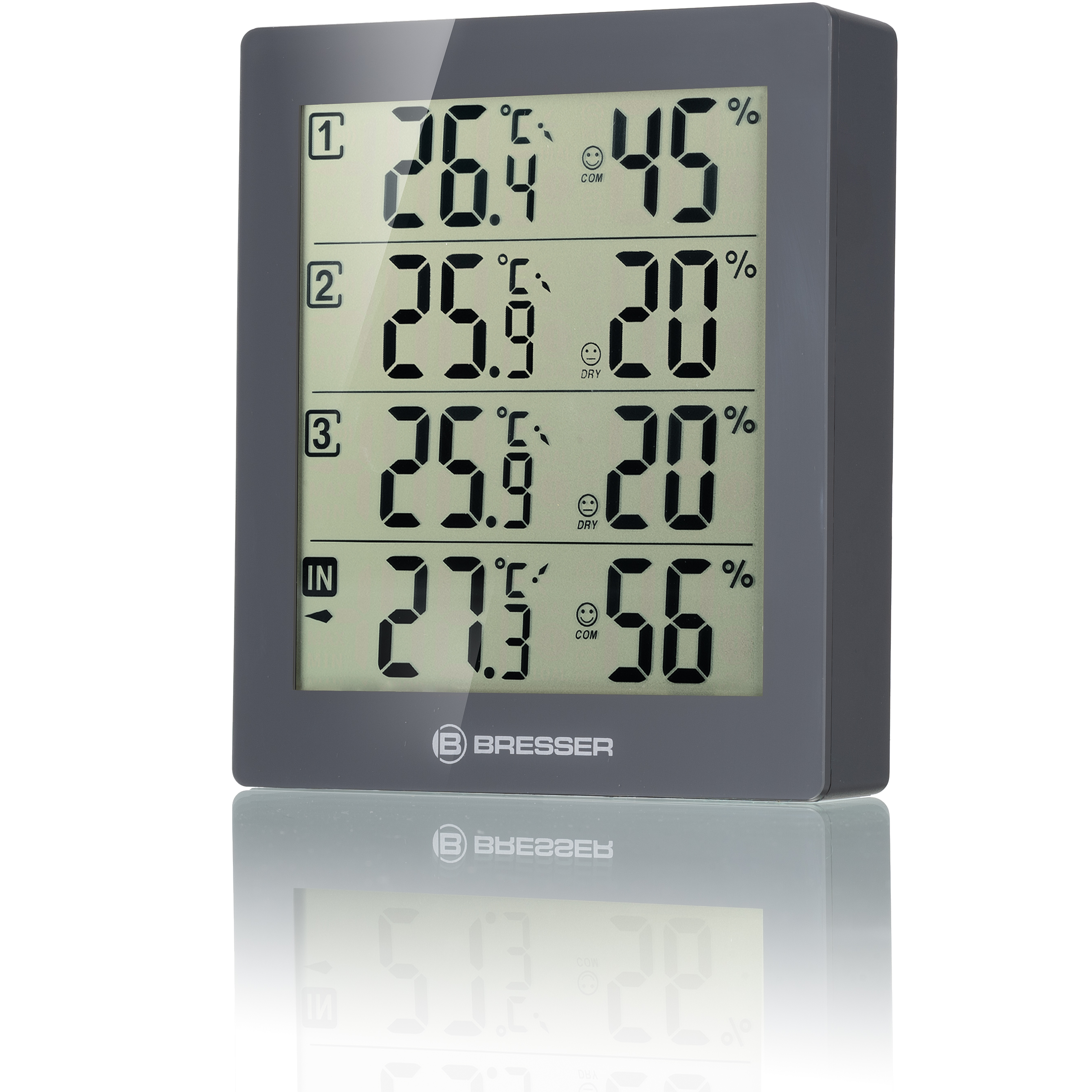 BRESSER ClimaTrend Hygro Quadro - Thermo- und Hygrometer mit 4 unabhängigen Messdaten