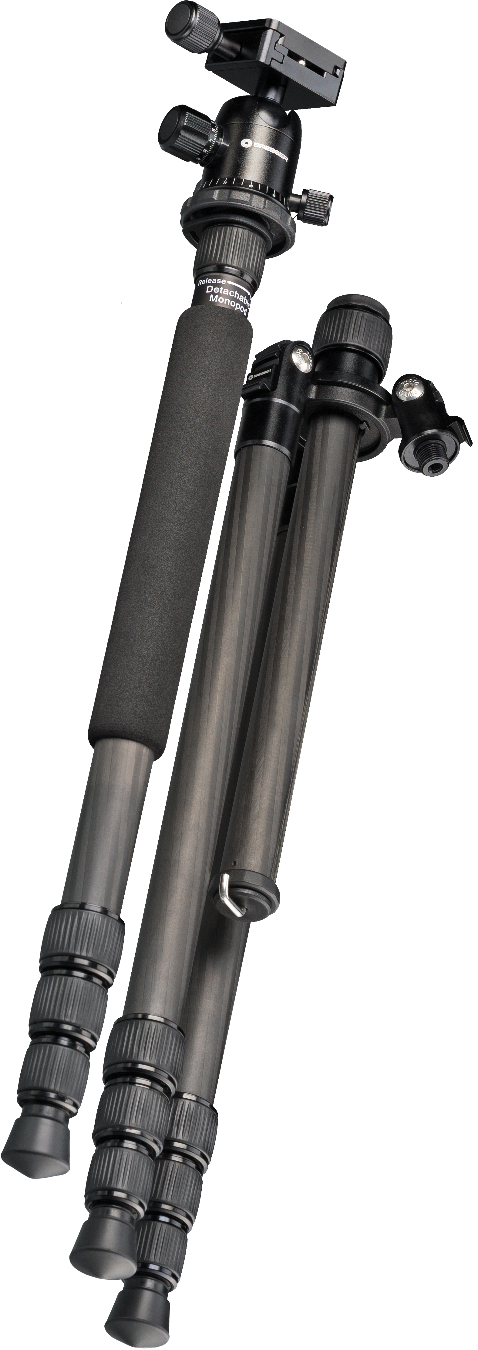 BRESSER BR-2504X8C-B1 Carbon Kamerastativ bis 10 kg verwendbar als Dreibein-, Einbein- und Bodenstativ
