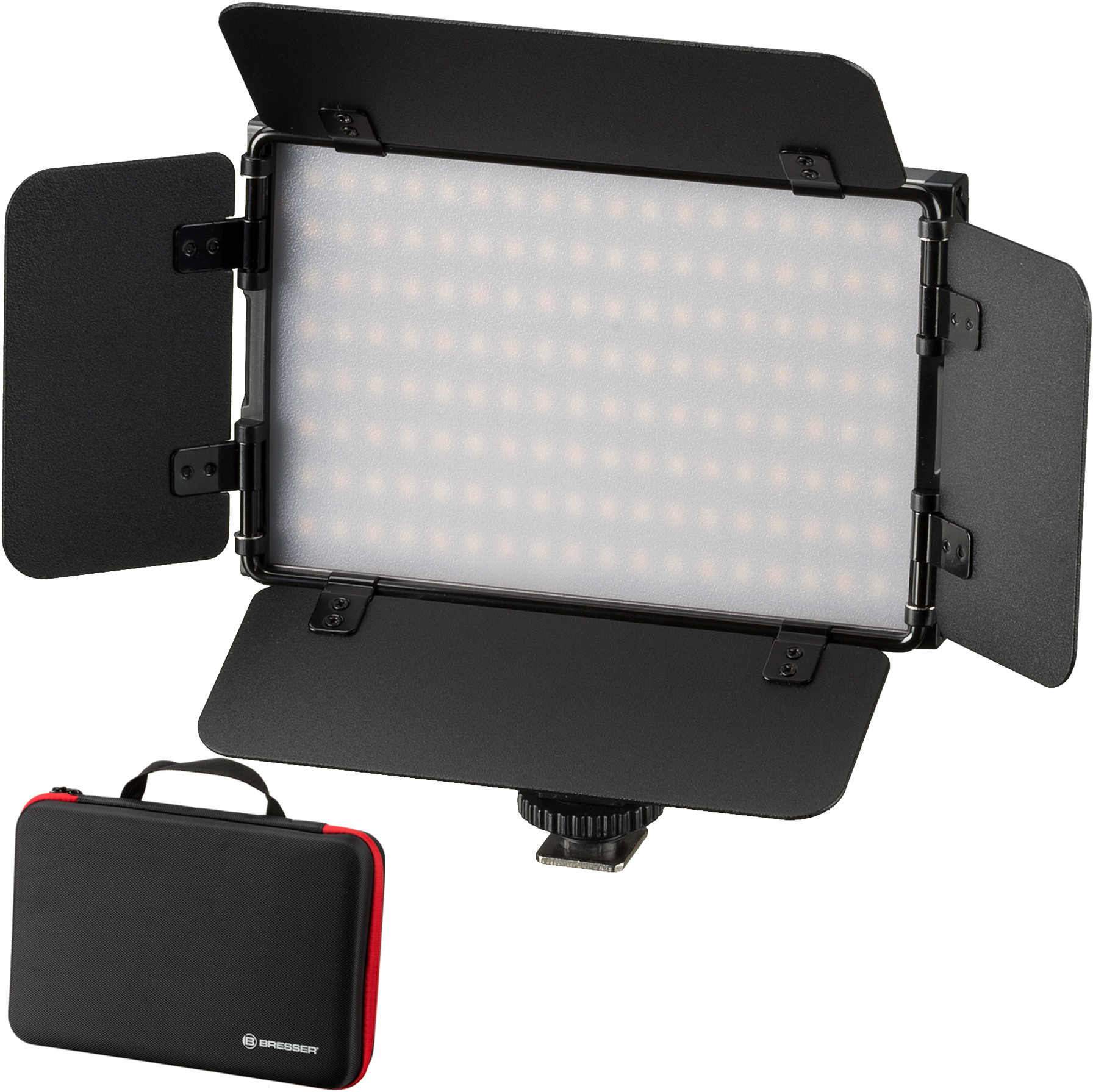 BRESSER PT Pro 15B-II Bi-Color LED Videoleuchte mit Lichtklappen, Akku und Tasche