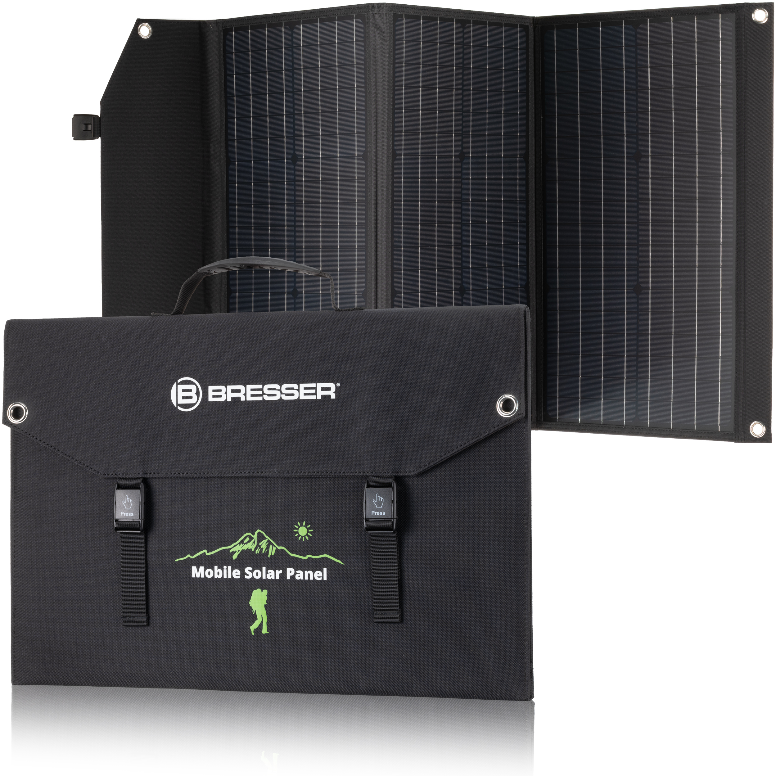 BRESSER Mobiles Solar-Ladegerät 90 Watt mit USB- u. DC-Anschluss