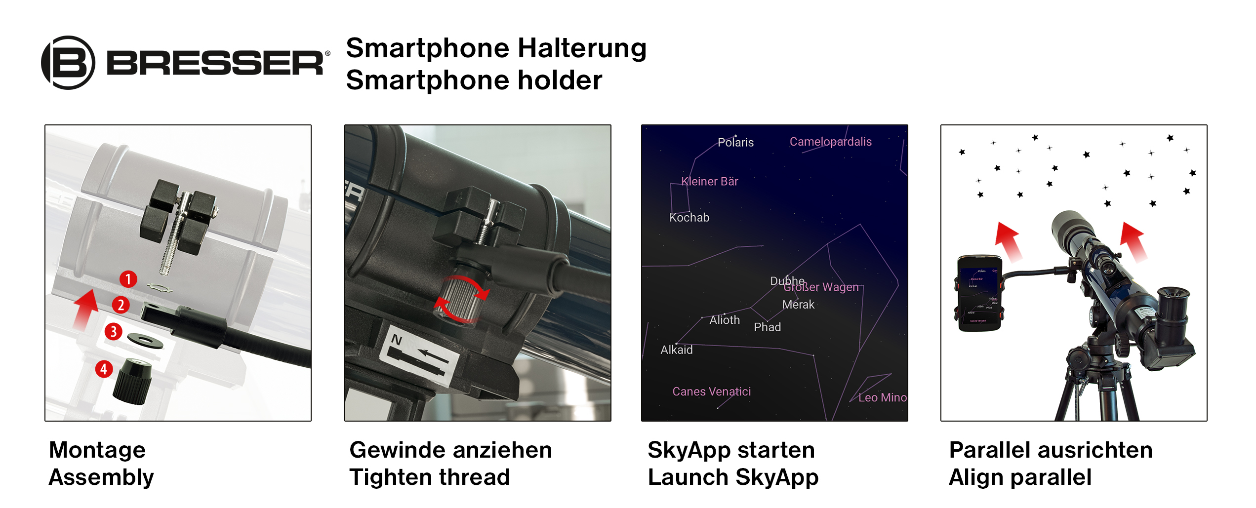 BRESSER SKYLUX Linsenteleskop 70/700mm mit Smartphone-Halter und Sonnenfilter