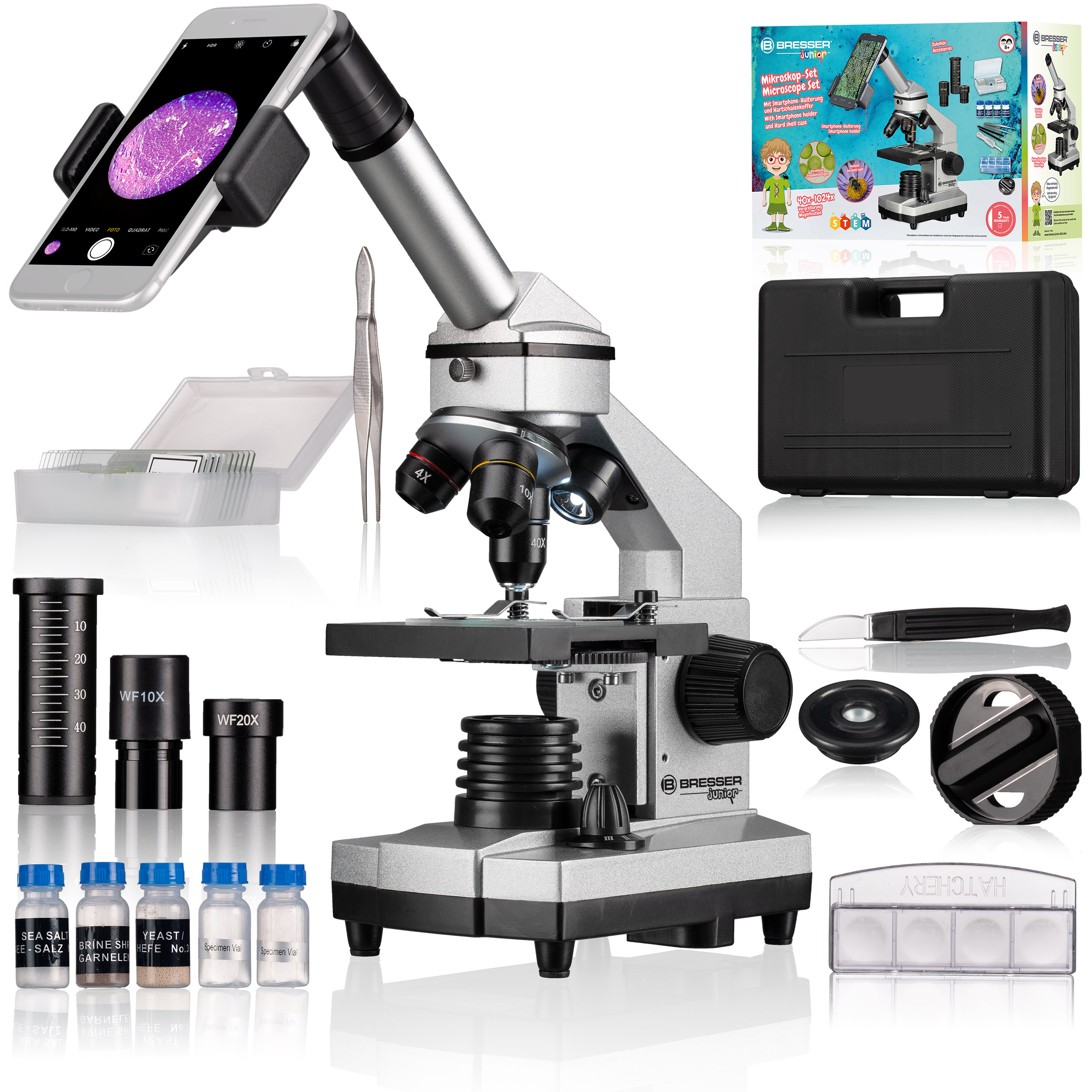 BRESSER JUNIOR Biolux CA 40x-1024x Mikroskop inkl. Smartphone Halterung