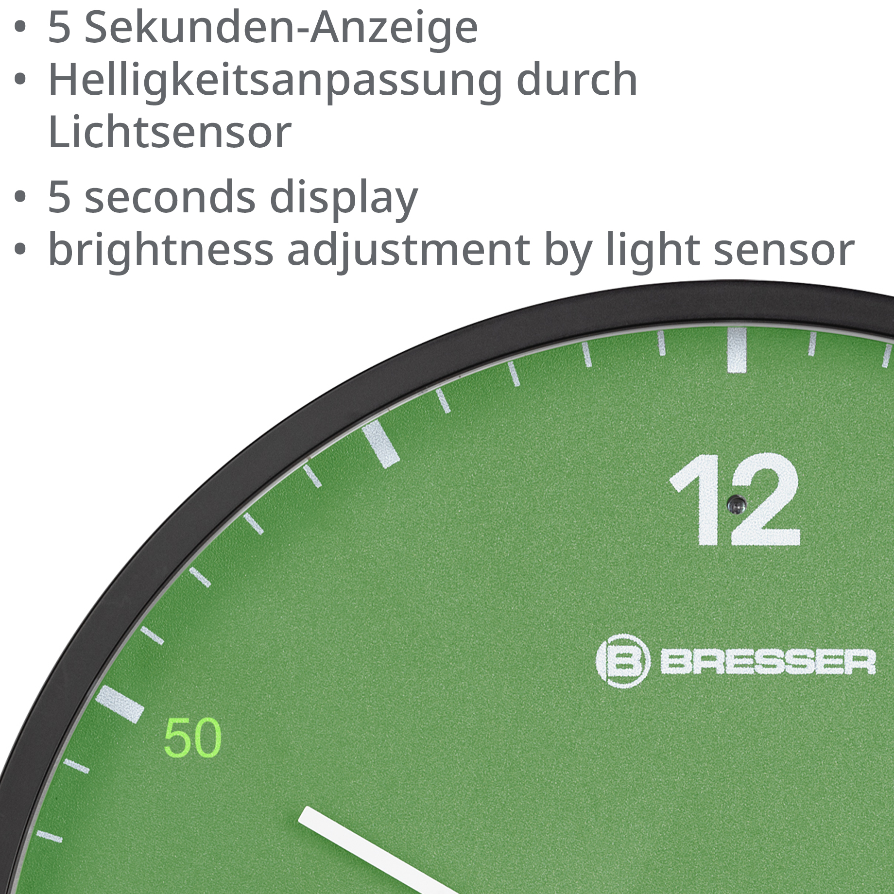 BRESSER MyTime LEDsec Wanduhr 24 cm mit Temperaturanzeige