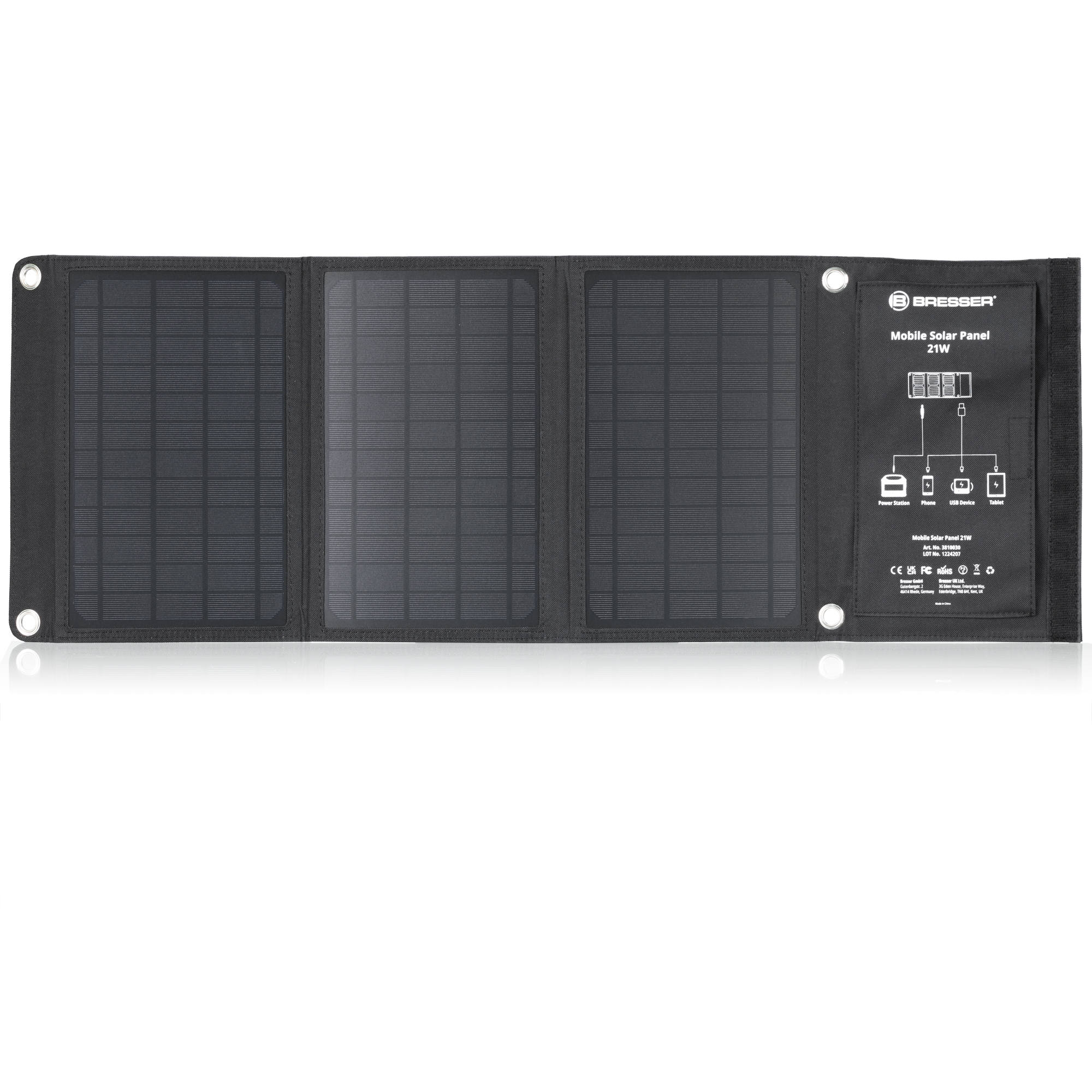 BRESSER Mobiles Solar-Ladegerät 21 Watt mit USB- u. DC-Anschluss (Refurbished)