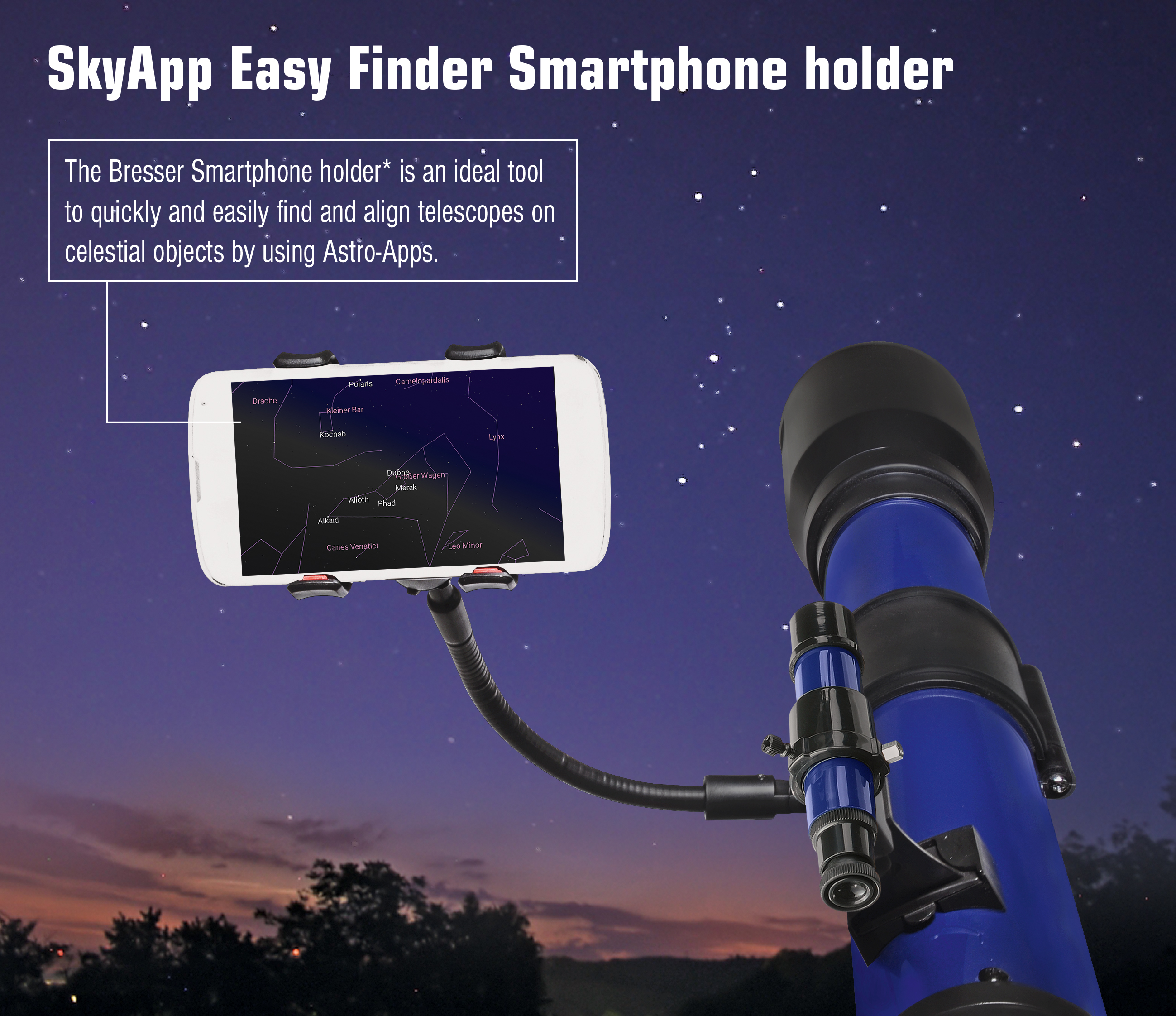 BRESSER SKYLUX Linsenteleskop 70/700mm mit Smartphone-Halter und Sonnenfilter