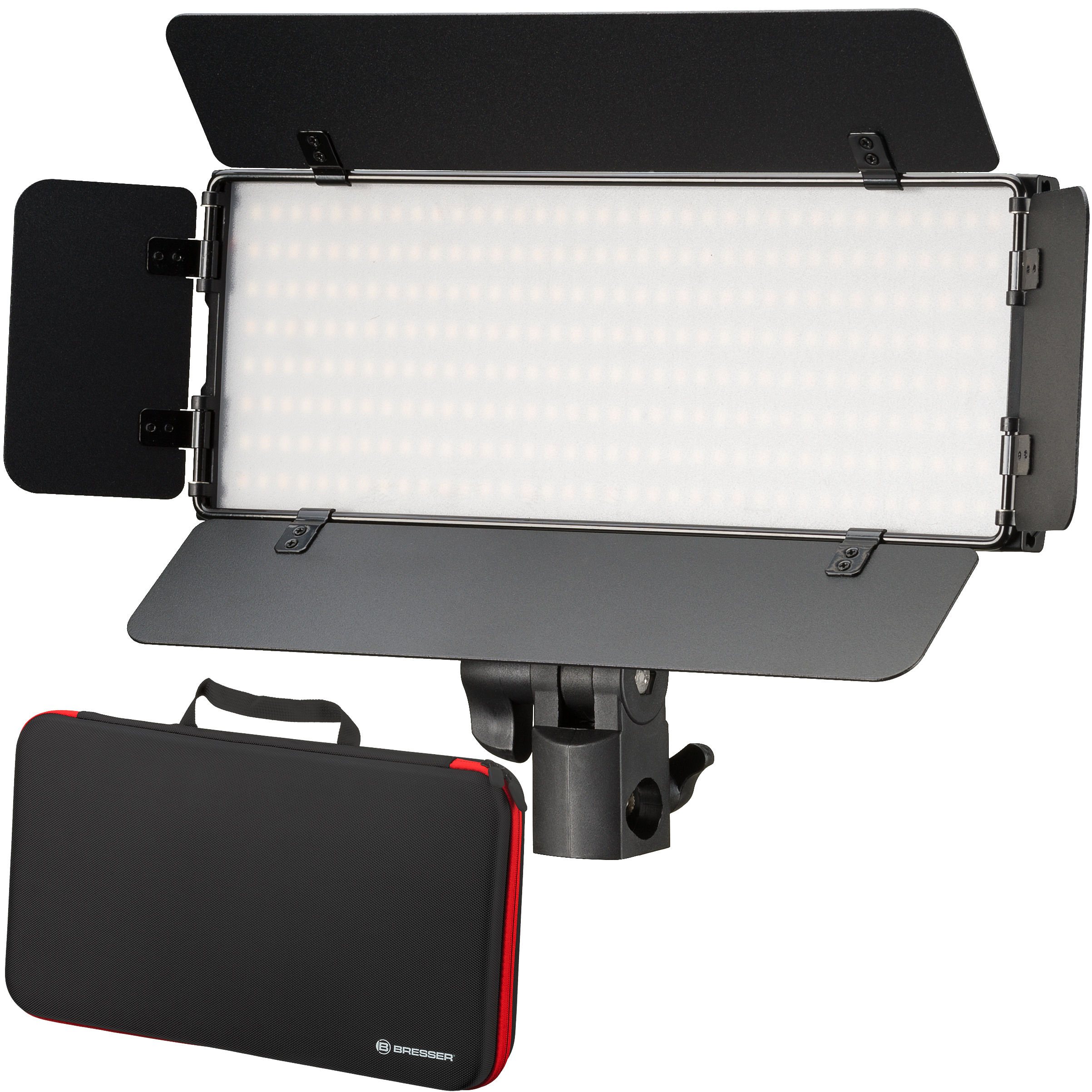 BRESSER PT 30B-II LED Bi-Color Videoleuchten-Set mit Lichtklappen, Akkus, Netzteil, Fernbedienung und Tasche